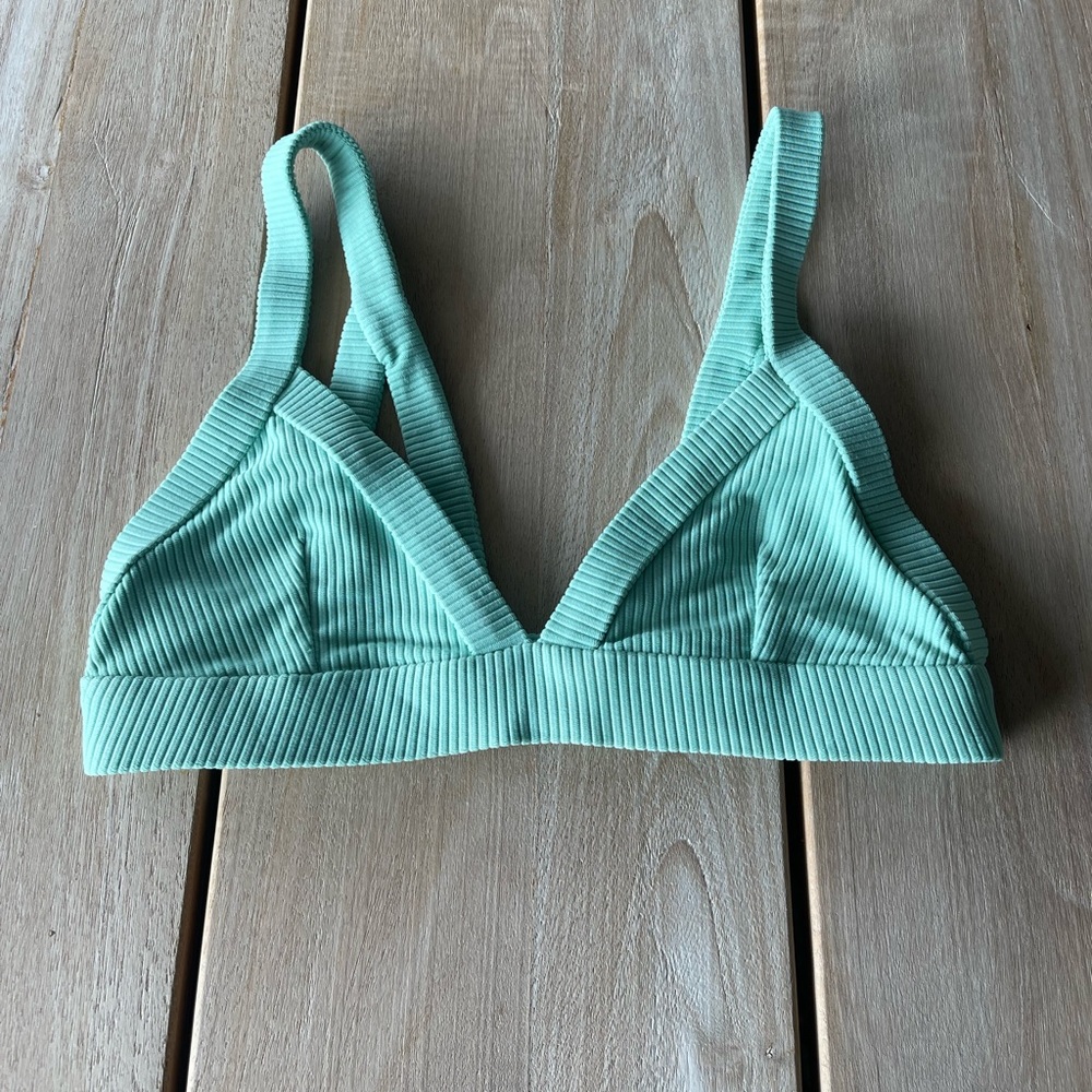 Indah Mint Ribbed Triangle Bikini Top